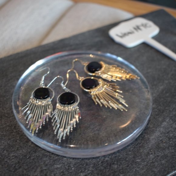 New Black Round Metal Tassel Drop Earrings jewelry - Picture 8 of 8